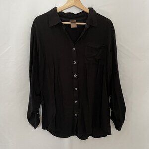 White Stag Black Button-Up Long Sleeve Shirt XXL White casual pockets
